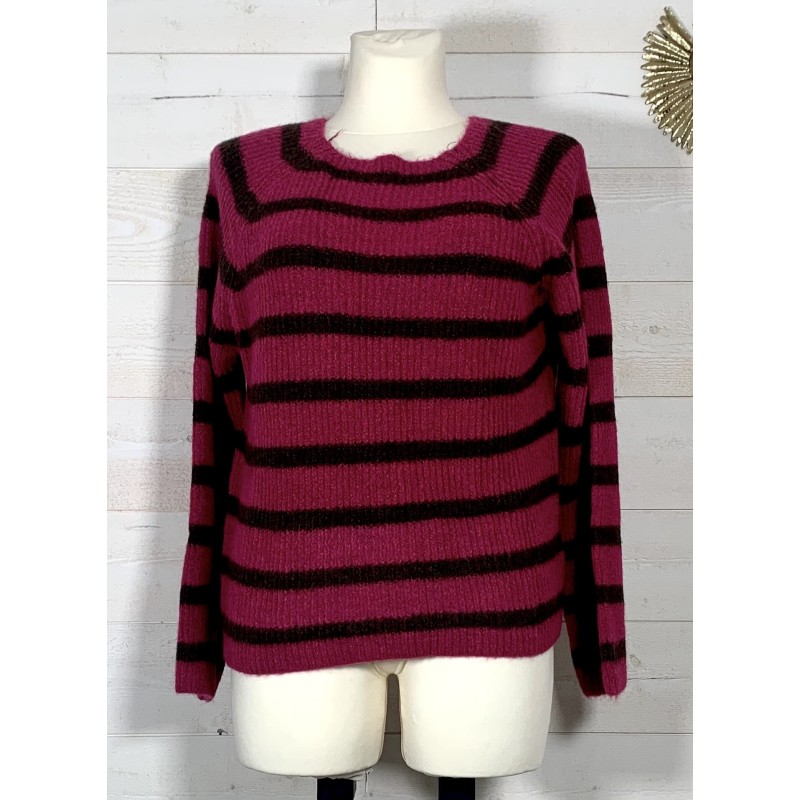 Pull rayé NINO framboise