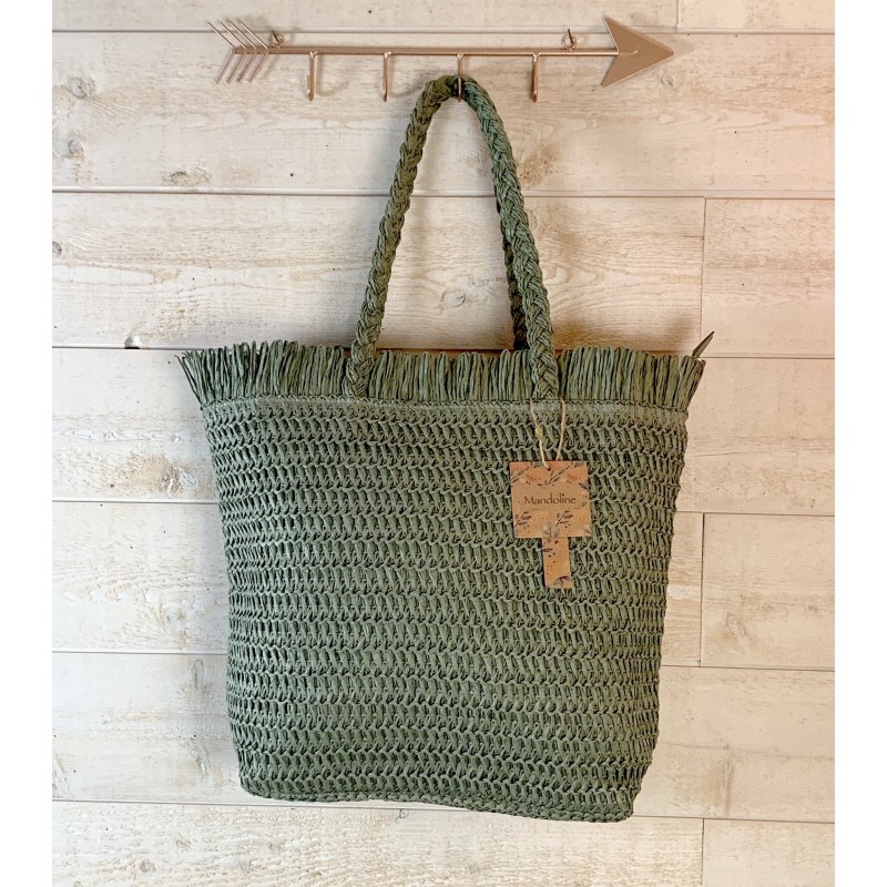 Sac cabas paille kaki