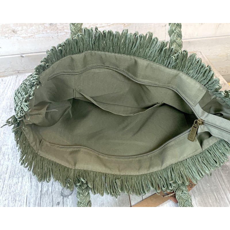 Sac cabas paille kaki