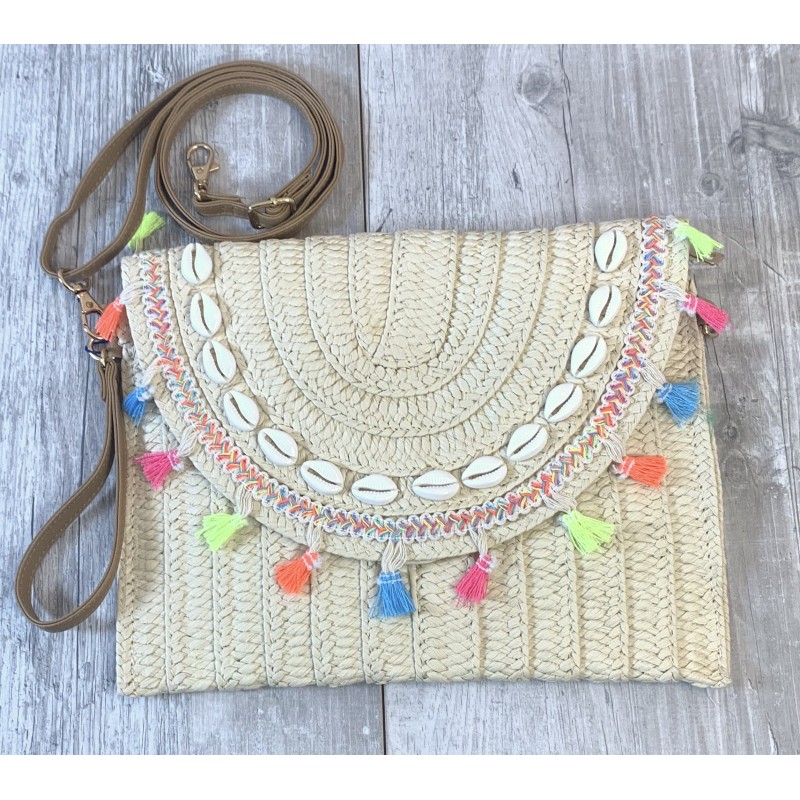Sac pochette paille ecru