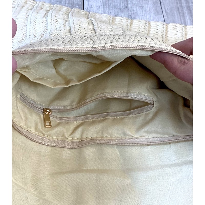 Sac pochette paille ecru