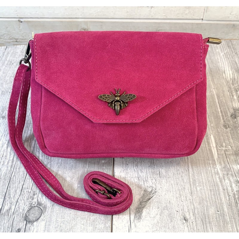Sac en cuir véritable fuschia