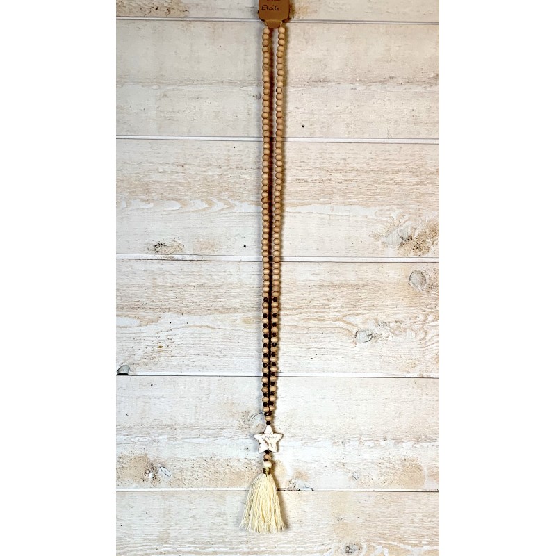 collier sautoir étoile crème