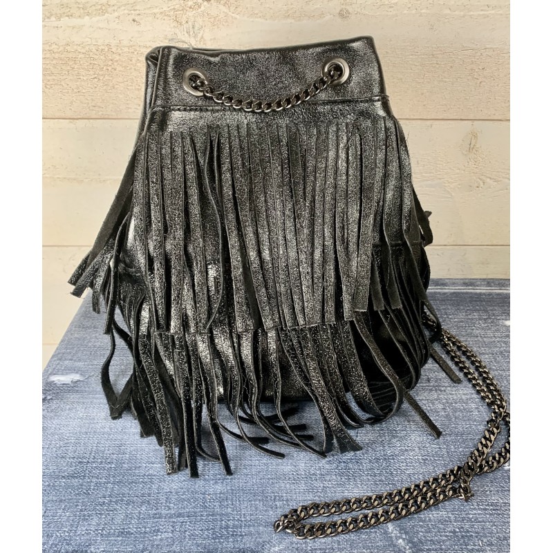 Sac FRANGE CUIR noir